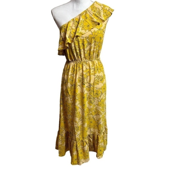 CUPSHE YELLOW FLORAL PRINT ONE  SHOULDER WOMEN SUMMER DRESS SIZE XS BRAND NEW - Picture 10 of 11